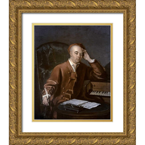 The Composer Handel Gold Ornate Wood Framed Art Print with Double Matting by Mercier, Philippe