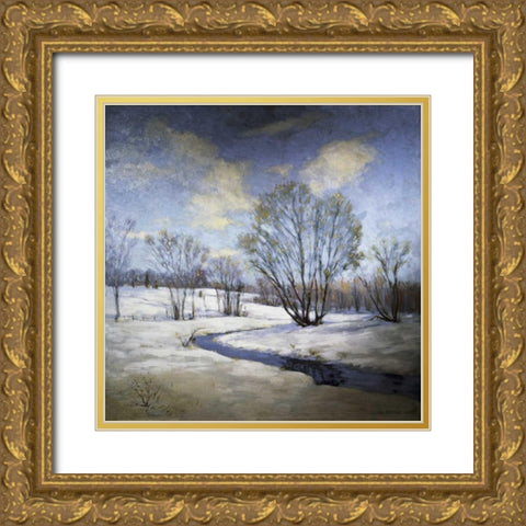 Old Willow and Brook Gold Ornate Wood Framed Art Print with Double Matting by Metcalf, Willard Leory