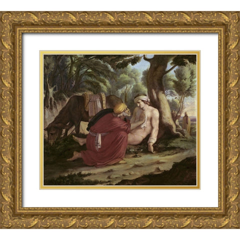 Merciful Samaritan Gold Ornate Wood Framed Art Print with Double Matting by Milde, Karl Julius