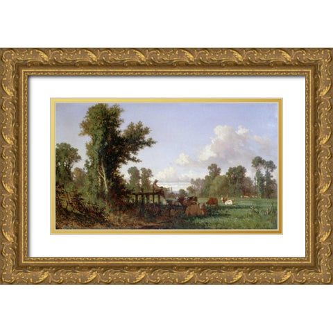 Wooded Landscape Gold Ornate Wood Framed Art Print with Double Matting by Millet, Jean-Francois