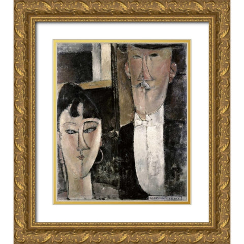 Bride and Groom Gold Ornate Wood Framed Art Print with Double Matting by Modigliani, Amedeo