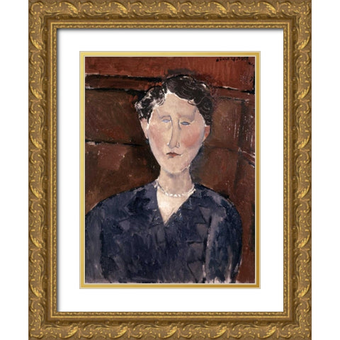 Head of Woman Gold Ornate Wood Framed Art Print with Double Matting by Modigliani, Amedeo
