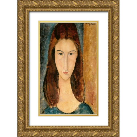 Jeanne Hebuterne, 1919 Gold Ornate Wood Framed Art Print with Double Matting by Modigliani, Amedeo