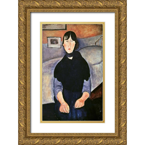 La Fille du Peuple Gold Ornate Wood Framed Art Print with Double Matting by Modigliani, Amedeo