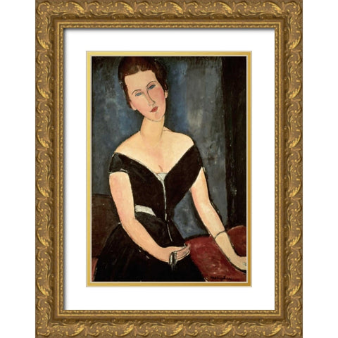 Madame G. Van Muyden Gold Ornate Wood Framed Art Print with Double Matting by Modigliani, Amedeo