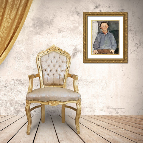 Portrait of a Man Gold Ornate Wood Framed Art Print with Double Matting by Modigliani, Amedeo