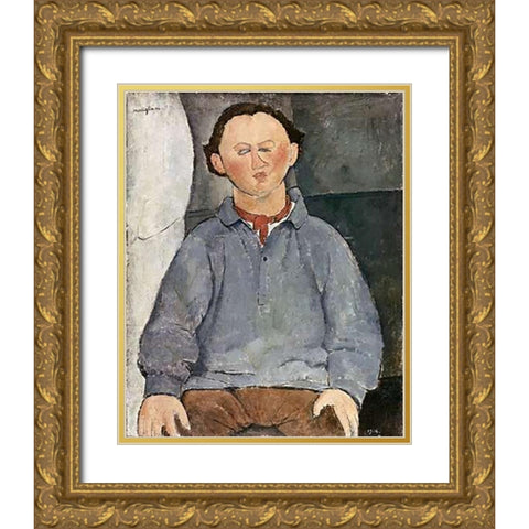 Portrait of a Man Gold Ornate Wood Framed Art Print with Double Matting by Modigliani, Amedeo