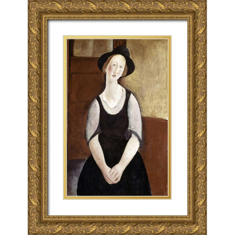 Portrait of Thora Klinckowstrom Gold Ornate Wood Framed Art Print with Double Matting by Modigliani, Amedeo