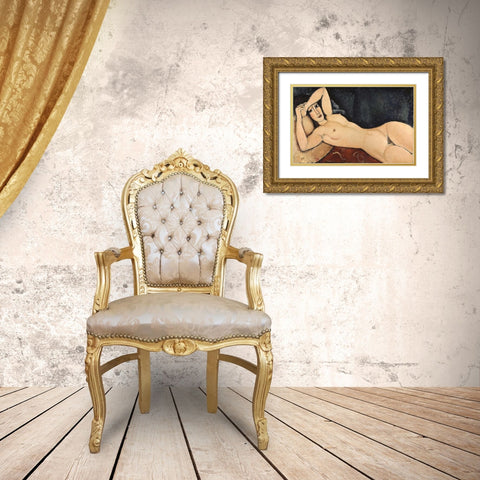 Reclining Nude Gold Ornate Wood Framed Art Print with Double Matting by Modigliani, Amedeo