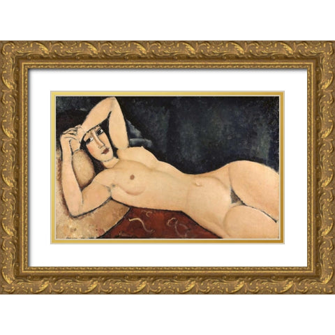 Reclining Nude Gold Ornate Wood Framed Art Print with Double Matting by Modigliani, Amedeo