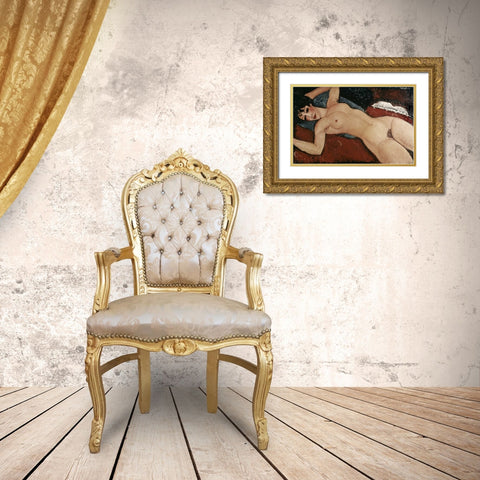 Reclining Nude Gold Ornate Wood Framed Art Print with Double Matting by Modigliani, Amedeo