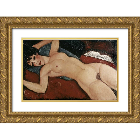 Reclining Nude Gold Ornate Wood Framed Art Print with Double Matting by Modigliani, Amedeo