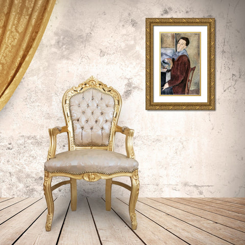 Self-Portrait Gold Ornate Wood Framed Art Print with Double Matting by Modigliani, Amedeo