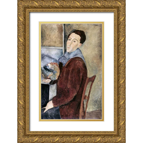 Self-Portrait Gold Ornate Wood Framed Art Print with Double Matting by Modigliani, Amedeo