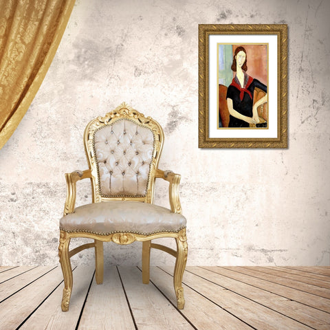 Young Woman (Au Foulard) Gold Ornate Wood Framed Art Print with Double Matting by Modigliani, Amedeo