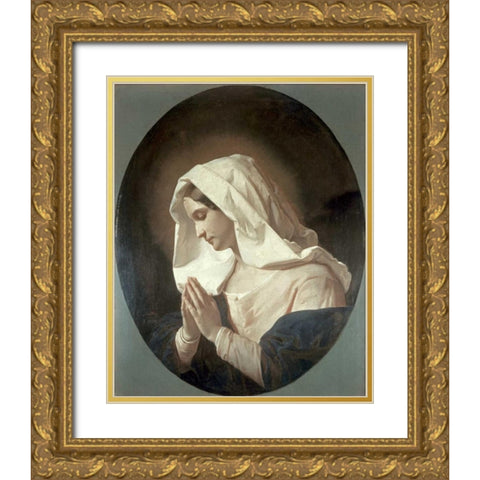 Madonna In Prayer Gold Ornate Wood Framed Art Print with Double Matting by Molteni, Giuseppe