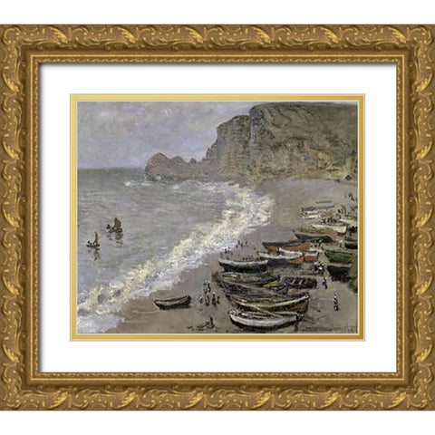 Etretat Gold Ornate Wood Framed Art Print with Double Matting by Monet, Claude