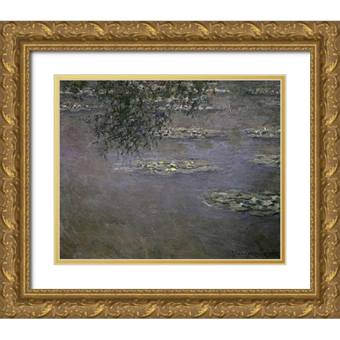 Nympheas (Water Lilies) Gold Ornate Wood Framed Art Print with Double Matting by Monet, Claude