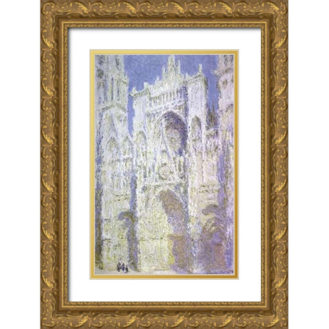 Rouen Cathedral: West Facade, Sunlight Gold Ornate Wood Framed Art Print with Double Matting by Monet, Claude