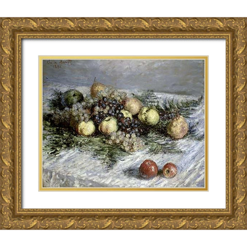 Still Life with Pears and Grapes Gold Ornate Wood Framed Art Print with Double Matting by Monet, Claude
