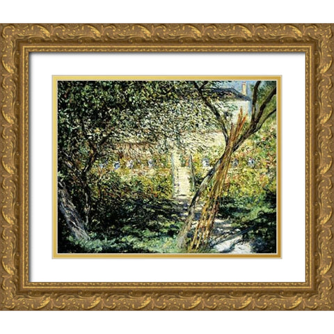 The Garden of Vetheuil (Le Jardin de Vetheuil) Gold Ornate Wood Framed Art Print with Double Matting by Monet, Claude