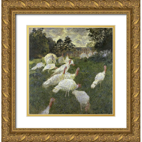The Turkeys at the Chateau de Rottembourg, Montgeron Gold Ornate Wood Framed Art Print with Double Matting by Monet, Claude