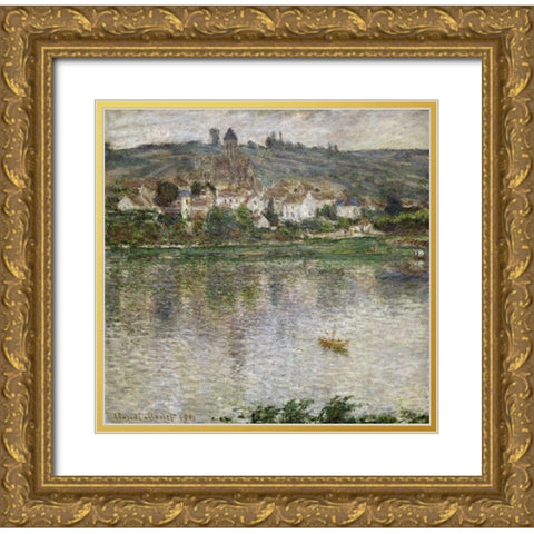 Vetheuil Gold Ornate Wood Framed Art Print with Double Matting by Monet, Claude