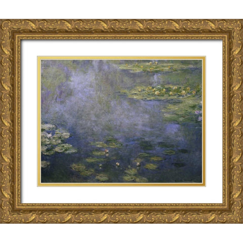 Water Lilies - Nympheas IV Gold Ornate Wood Framed Art Print with Double Matting by Monet, Claude