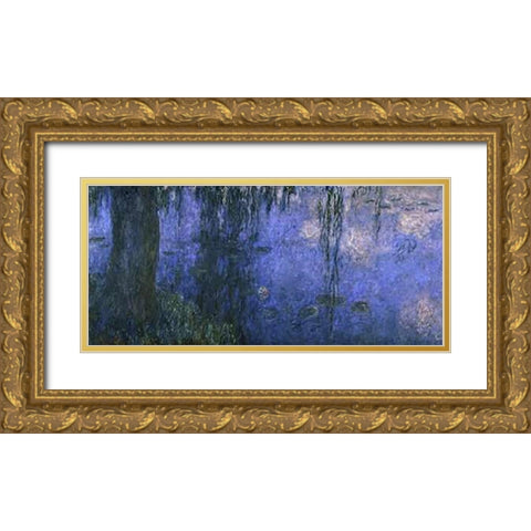 Water Lilies: Morning with Willows, c. 1918-26 (left panel) Gold Ornate Wood Framed Art Print with Double Matting by Monet, Claude