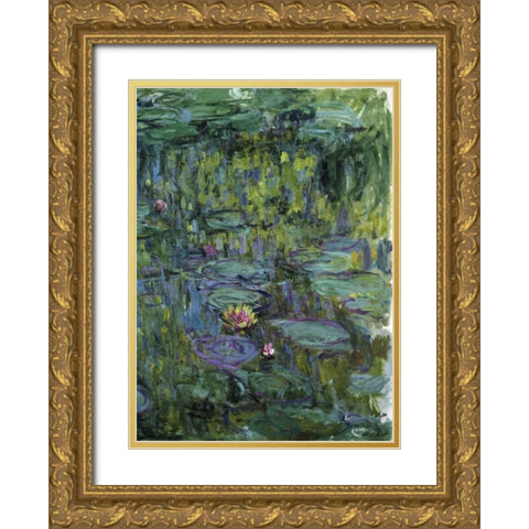 Water Lilies - Nympheas XI Gold Ornate Wood Framed Art Print with Double Matting by Monet, Claude