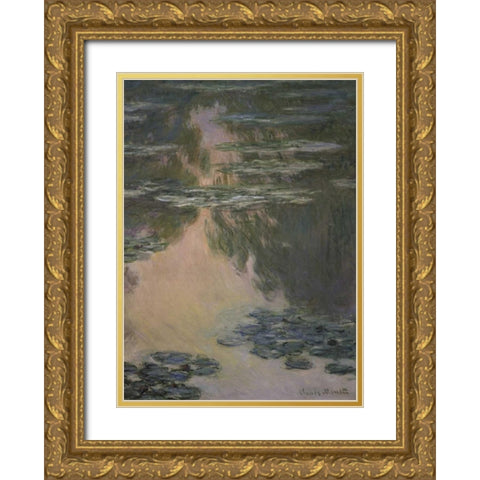 Water Lilies - with Willows Gold Ornate Wood Framed Art Print with Double Matting by Monet, Claude