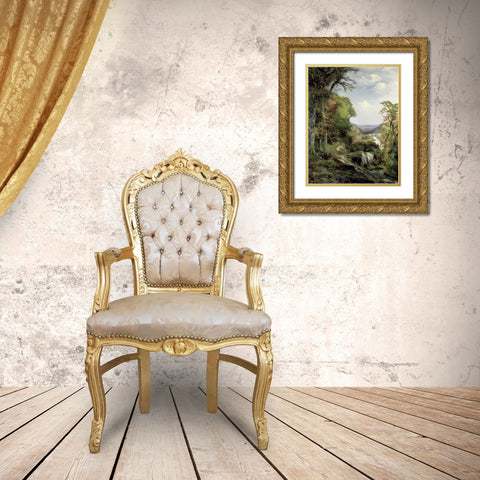 Along The Wissahickon Gold Ornate Wood Framed Art Print with Double Matting by Moran, Thomas