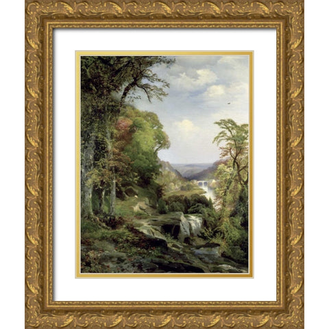 Along The Wissahickon Gold Ornate Wood Framed Art Print with Double Matting by Moran, Thomas