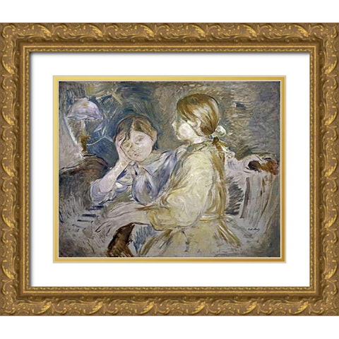 Piano Lesson Gold Ornate Wood Framed Art Print with Double Matting by Morisot, Berthe