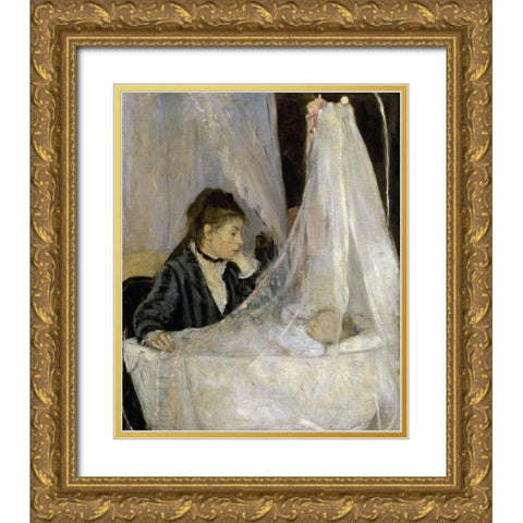 The Cradle - Le berceau Gold Ornate Wood Framed Art Print with Double Matting by Morisot, Berthe