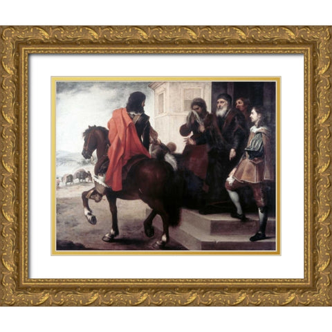 Departure of The Prodigal Son Gold Ornate Wood Framed Art Print with Double Matting by Murillo, Bartolome Esteban