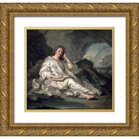 La Madeleine Ou Une Penitente Dans Le Desert Gold Ornate Wood Framed Art Print with Double Matting by Nattier, Jean-Marc