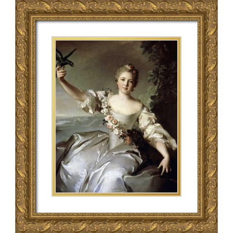 Portrait of Marquise DAntin Gold Ornate Wood Framed Art Print with Double Matting by Nattier, Jean-Marc