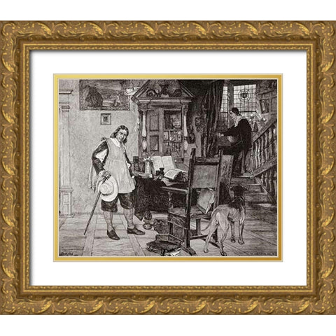 Oliver Cromwell Visits Milton Gold Ornate Wood Framed Art Print with Double Matting by Neal, David Dalhoff
