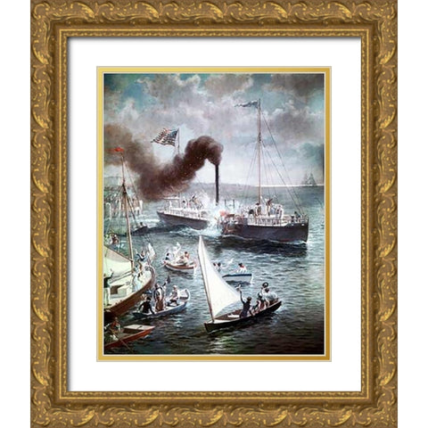 Fultons Triumph The Clermont, 1807 Gold Ornate Wood Framed Art Print with Double Matting by Ogden, Henry Alexander