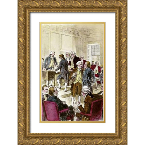 Signing The Declaration of Independence, 7/4/1776 Gold Ornate Wood Framed Art Print with Double Matting by Ogden, Henry Alexander