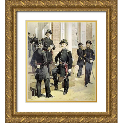 Staff - Field-And-Line Officers Gold Ornate Wood Framed Art Print with Double Matting by Ogden, Henry Alexander