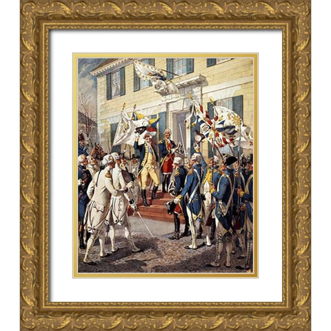 Washington Visiting Rochambeau at French Embassy Gold Ornate Wood Framed Art Print with Double Matting by Ogden, Henry Alexander