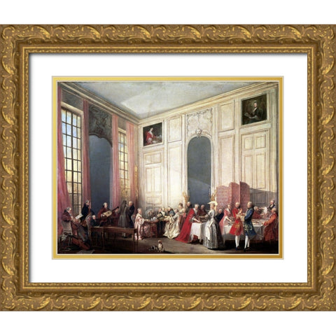 Tea In The English Manner Gold Ornate Wood Framed Art Print with Double Matting by Ollivier, Michel Barthelemy