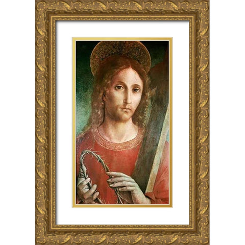 Jesus With Cross and Crown of Thorns Gold Ornate Wood Framed Art Print with Double Matting by Pacchiarotto, Giacomo