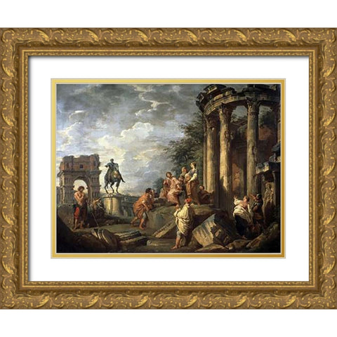 Ruins of Architecture Gold Ornate Wood Framed Art Print with Double Matting by Panini, Giovanni Paolo