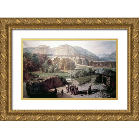 Roman Town at The Foot of The Alps Gold Ornate Wood Framed Art Print with Double Matting by Penguilly-L Haridon, Octave