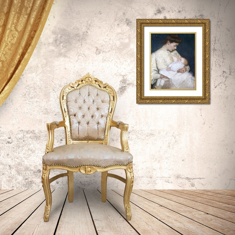 Nursing The Baby Gold Ornate Wood Framed Art Print with Double Matting by Perry, Lilla Cabot