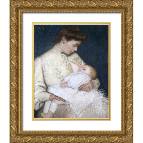 Nursing The Baby Gold Ornate Wood Framed Art Print with Double Matting by Perry, Lilla Cabot