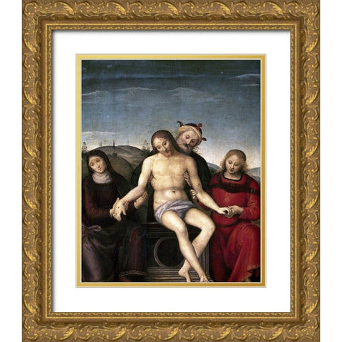 Pieta Gold Ornate Wood Framed Art Print with Double Matting by Perugino, Pietro